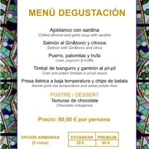 Menú degustación con opciones de maridaje